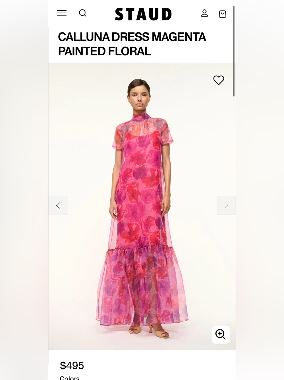 STAUD Magenta Painted Floral High-Neck Maxi Dress